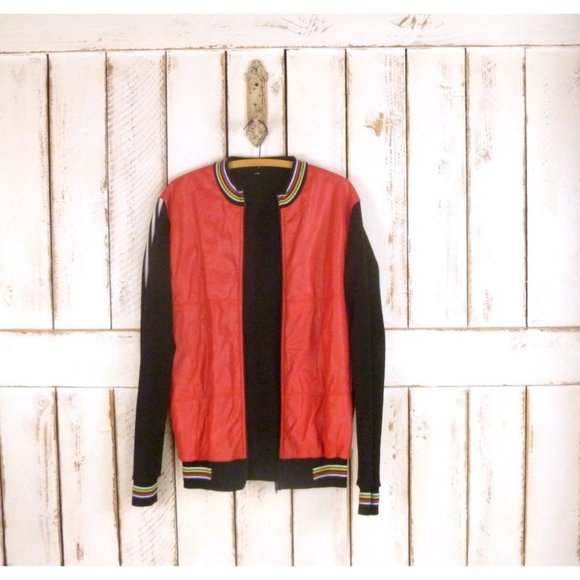 Red and black nylon knit wind breaker jacket - Picture 2 of 5